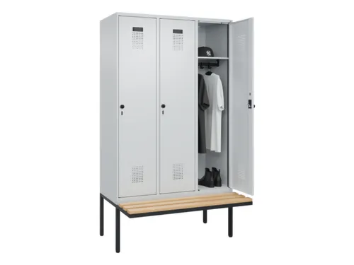 locker met bank,HxBxD 2120x1200x815mm,3vak,vak B 400mm,draaigrendel