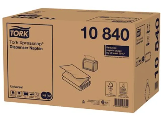 Tork Universal Xpressnap Servetten 10840 1-Laags Wit 1/4 vouw 22x33cm