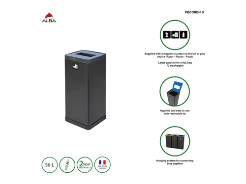 PBCORBN Recyclingbak Papier 50 L. zwart / blauw