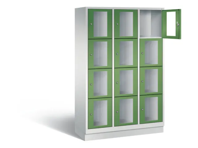 Lockerkast 1800x1200x500mm 3x4 vakken Cilinderslot, Sokkel, RAL6011