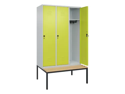 locker met bank,HxBxD 2120x1200x815mm,3vak,vak B 400mm,draaigrendel