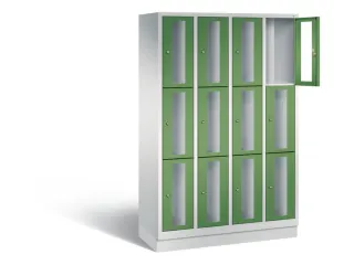 Lockerkast 1800x1190x500mm 4x3 vakken Cilinderslot, Sokkel, RAL6011 - 1