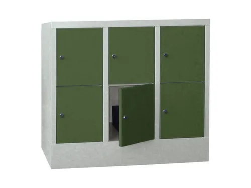lockerkast,HxBxD 855x900x500mm,3x2vakken,RAL7035,front RAL6011