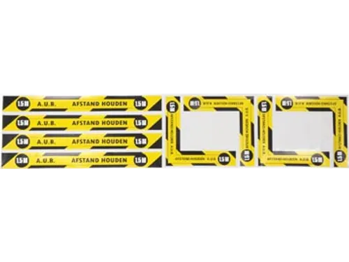 Sticker Waarschuwing Tekst: A.U.B. 1,5m Afstand Houden Geel/Zwart