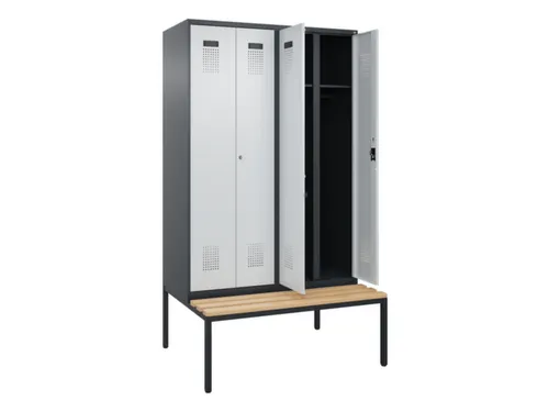 locker met bank,voor scheiding van kleding,HxBxD 2120x1200x815mm,4vak
