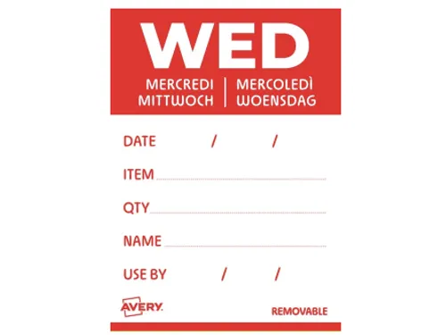 Etiket Avery HACCP woensdag rood 25x25mm 1000 stuks