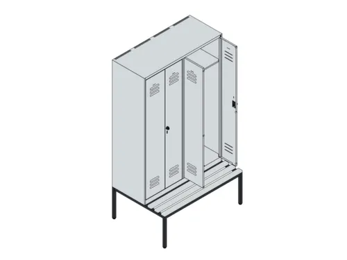 PBM-locker met bank,HxBxD 2120x1200x815mm,4vak,vak B 300mm,cil.-slot