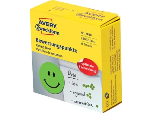 Avery rating dots diameter 19 mm 250 stuks smiley groen