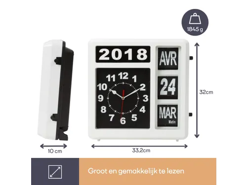 Flipover Wandklok Met Kalender 31x31cm Frans