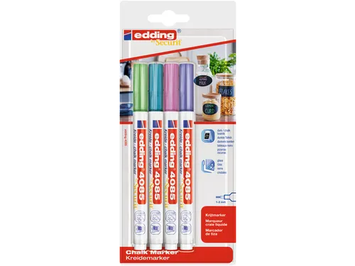 Krijtstift edding 4085 by Securit rond 1-2mm mtl assorti blister à 4s