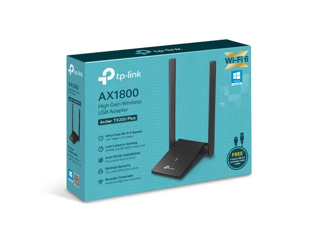 TP-Link Archer TX20U Plus, Draadloos, USB, WLAN, 1800 Mbit/s, Zwart