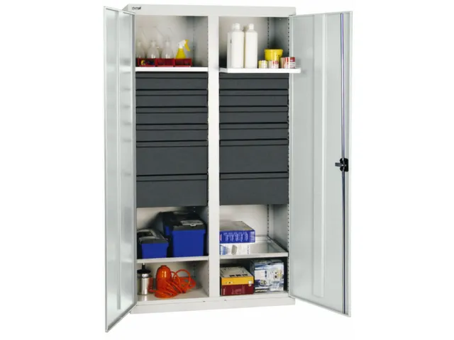 Materiaalkast 1800x1000x500mm 4legborden Uitschuifbaar 12laden Grijs