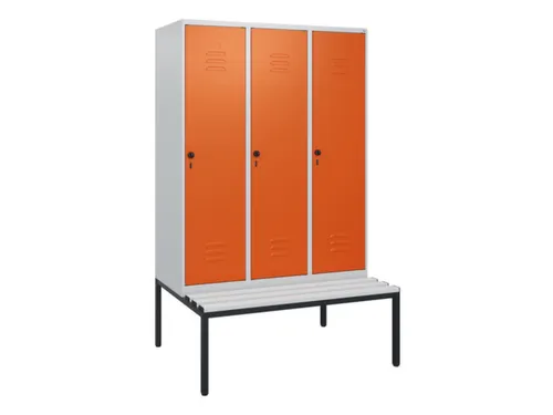 locker met bank,HxBxD 1950x1200x815mm,3vak,vak B 400mm,draaigrendel