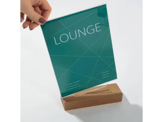 Tafelstandaard Sigel A6 eiken voet helder acryl 1.5mm