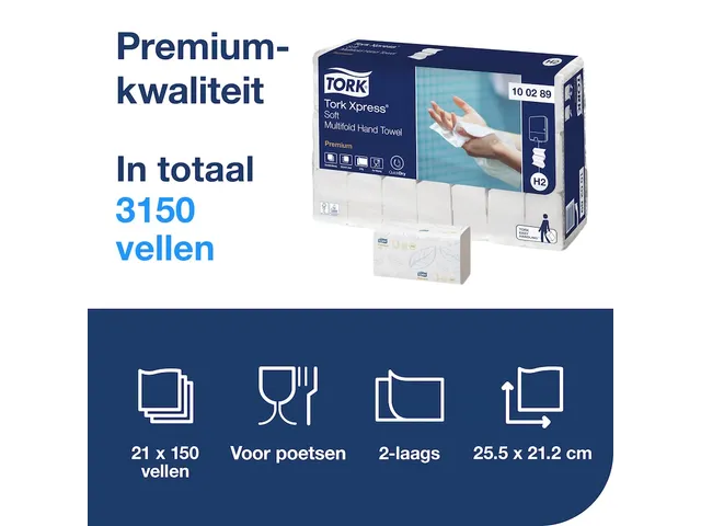Tork 100289 Xpress Handdoek Premium H2 I-vouw Soft 2-laags 21x150st