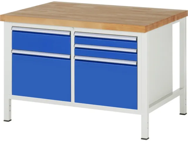 werkbank,HxBxD 840-1040x1250x900mm,beukblad,draagverm. 1250kg,4voeten