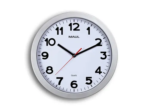 Wandklok MAUL Step Quartz Ø30x5cm kunststof zilver/wit stildraaiend