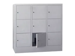 lockerkast,HxBxD 1187x1200x500mm,3x3vakken,RAL7035,front RAL3000