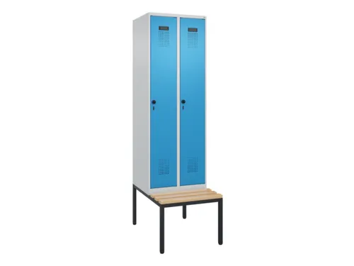 locker met bank,voor scheiding van kleding,HxBxD 2120x600x815mm,2vak