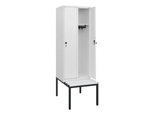 locker met bank,HxBxD 1950x600x815mm,2vak,vak B 300mm,draaigrendel