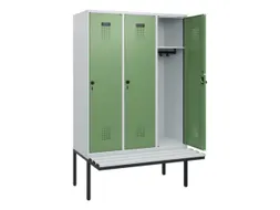 locker met bank,HxBxD 1950x1200x815mm,3vak,vak B 400mm,draaigrendel