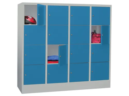 lockerkast,HxBxD 1518x1600x500mm,4x4vakken,RAL7035,front RAL5012