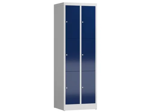 Lockerkast 1800x590x500mm 2x3 vakken cilinderslot, sokkel, RAL5010