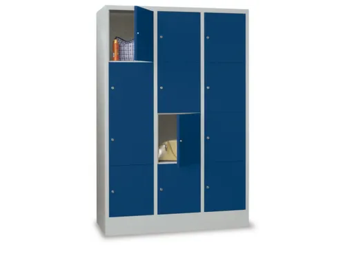 lockerkast,HxBxD 1850x1200x500mm,3x4vakken,RAL7035,front RAL5010
