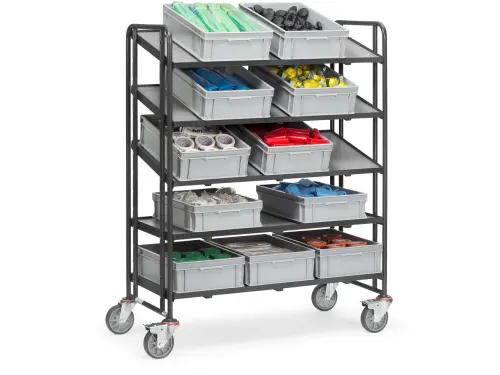 Eurobakkenwagens 1384 Ral7016 300kg 1240x610mm 5 Etages Hout