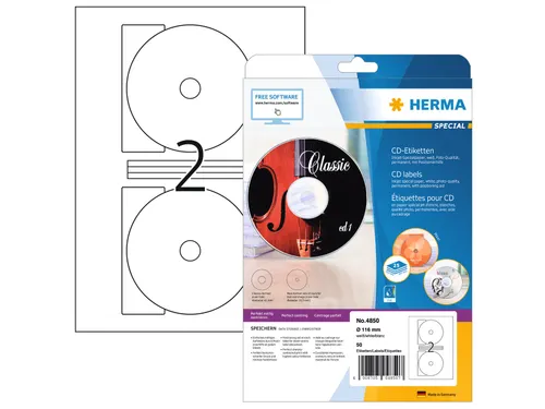 Herma 4850 Inkjet CD-etiketten A4 Ø 116mm mat Wit 50 stuks