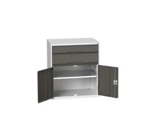 ladekast HxBxD 900x800x550mm 2laden 2deuren RAL7035 front RAL7016 - 1