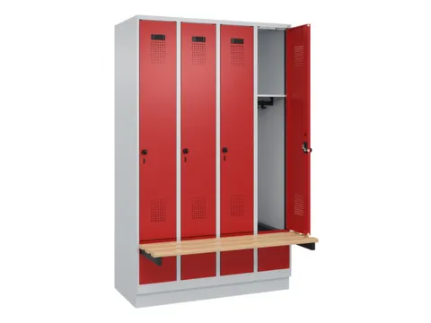 locker met bank,HxBxD 1950x1200x815mm,4vak,vak B 300mm,draaigrendel