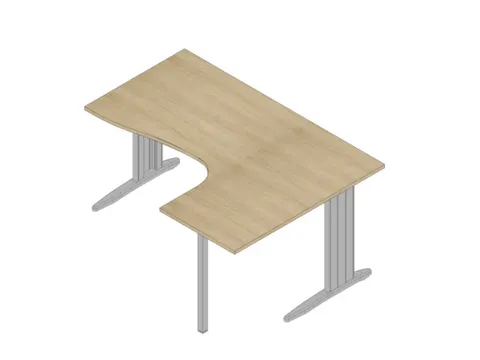 hoekbureau 730x1600x1200mm eiken verdieping rechts C-voet aluminium