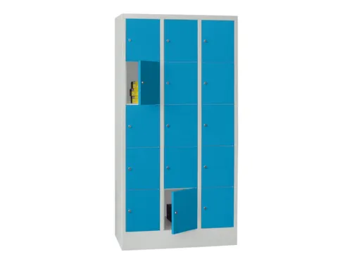 lockerkast,HxBxD 1850x900x500mm,3x5vakken,RAL7035,front RAL5012