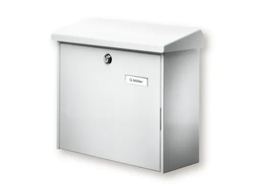 muurbrievenbus,staal,wit,HxBxD 340x380x148mm,inworp boven,uitname voor