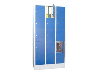 lockerkast,HxBxD 1850x900x500mm,3x5vakken,RAL7035,front RAL5010 - 2