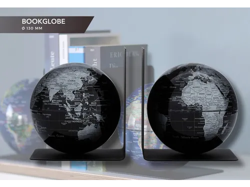 Boekensteun TROIKA met magnetische Wereldbol 13cm 2 stuks Zwart