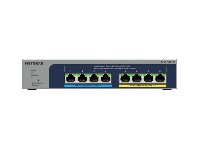 NETGEAR MS108EUP, Géré, L2/L3, 2.5G Ethernet (100/1000/2500), Full d