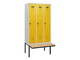 locker met bank,HxBxD 1950x900x815mm,3vak,vak B 300mm,draaigrendel - 2
