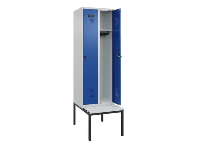 locker met bank,HxBxD 2120x600x815mm,2vak,vak B 300mm,draaigrendel