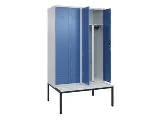 PBM-locker met bank,HxBxD 2120x1200x815mm,4vak,vak B 300mm,cil.-slot - 2