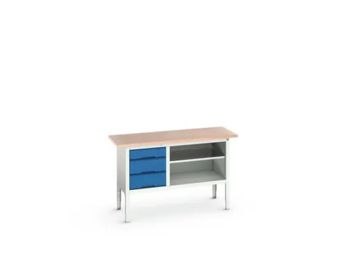 werkbank,HxBxD 830-930x1500x600mm,multiplexblad,uitrusting: 3laden