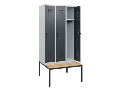locker met bank,HxBxD 1950x900x815mm,3vak,vak B 300mm,draaigrendel