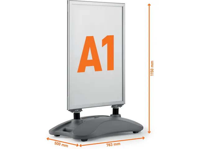 Durable stoepbord Heavy Base, uit aluminium, zilver, ft A1, met watert