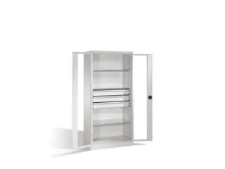 werkplaatskast HxBxD 1950x930x600mm 3xStalen bodem 3laden slot RAL7035 - 1