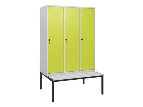 locker met bank,HxBxD 1950x1200x815mm,3vak,vak B 400mm,draaigrendel