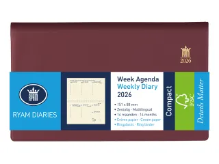 Agenda 2027 Ryam Compact Suprema 7dagen/2pagina's ringplastic bordeaux - 1