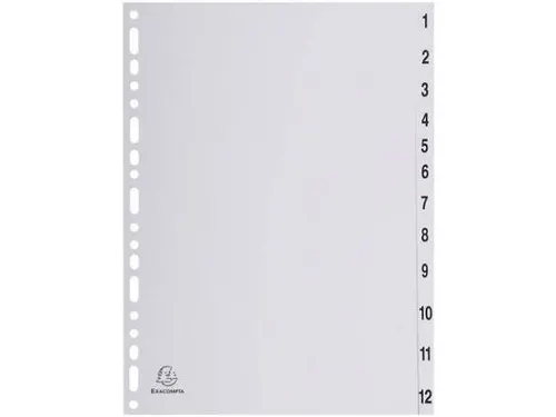 tabbladen numeriek voor A4 uit PP grijs 12 tabs