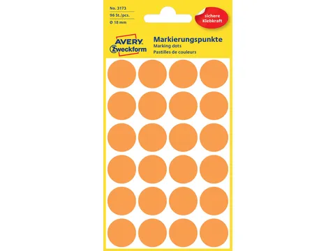 Etiket Avery Zweckform 3173 Rond Ø18mm Lichtoranje 96 Stuks