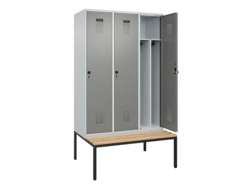 locker met bank,voor scheiding van kleding,HxBxD 2120x1200x815mm,3vak